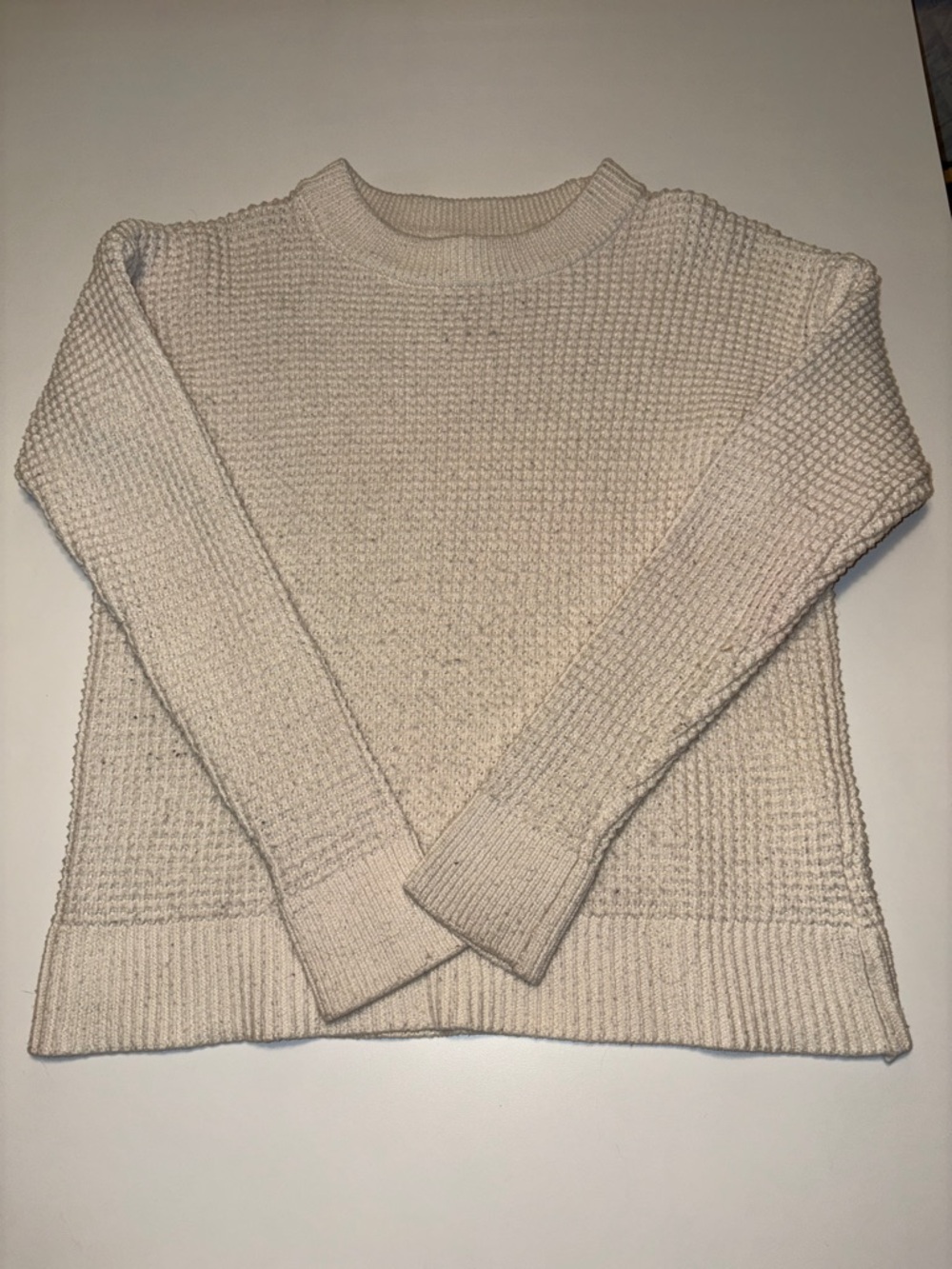 Cream Waffle-Knit Crewneck Sweater
